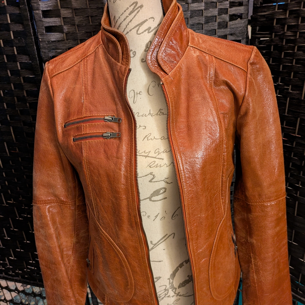 Knowles Women's Leather Jacket in Warm Brown